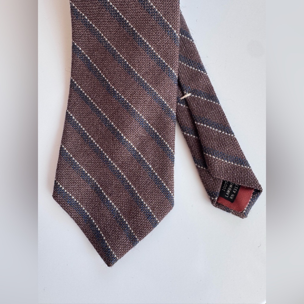 Vintage Hunting Horn 100% Lambwool Brown & Navy Striped Tie